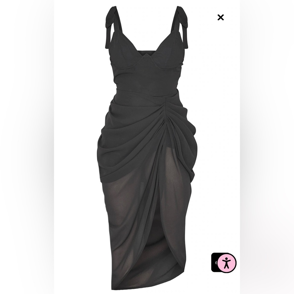 New Black Draped Midi Dress
